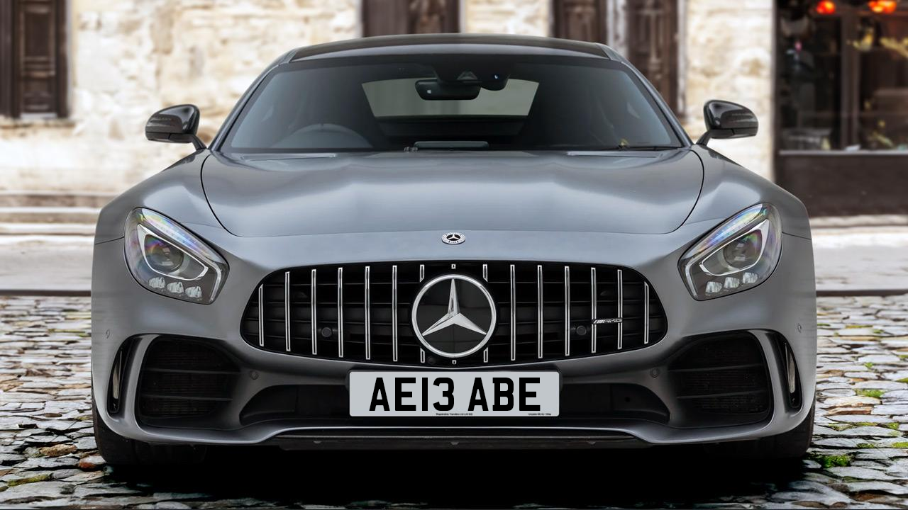 A Mercedes-Benz AMG GTR bearing the registration AE13 ABE